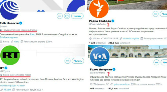 Twitter начал маркировать аккаунты СМИ, связанных с властью