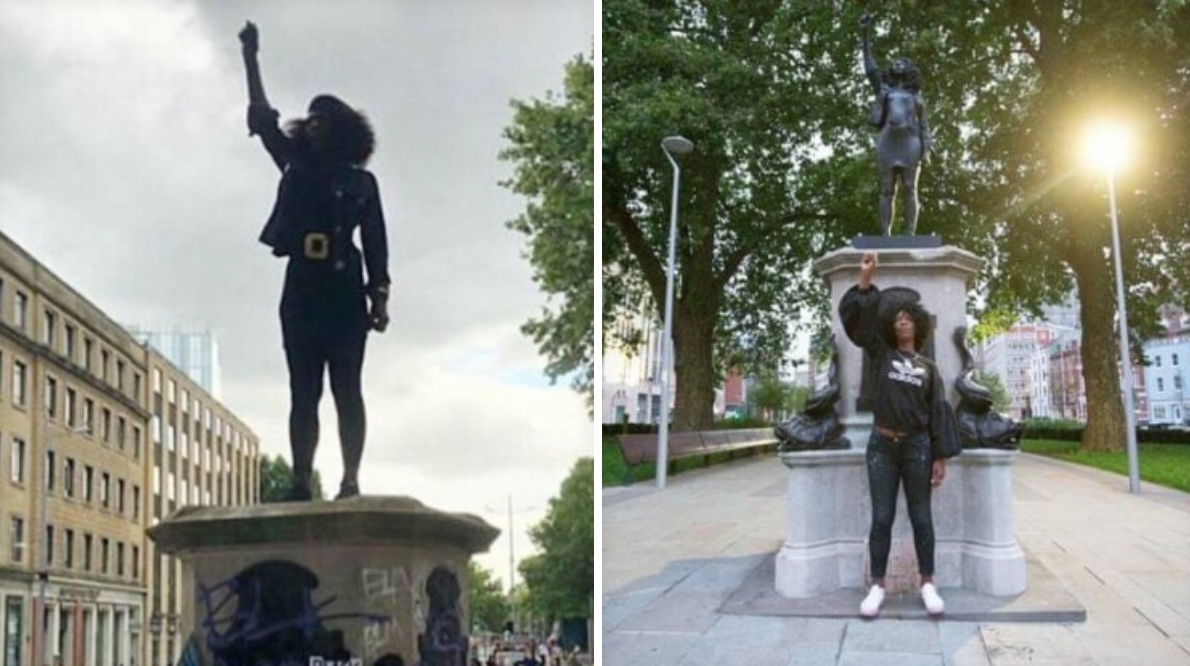 Мальчик с головой камеры. В Великобритании снесли памятник активистке Black Lives matter. Статуя работорговца в Бристоле. Blm памятник. Памятник в Бристоле.