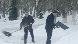 Лукашенко с сыном и шпицем вышли на уборку снега